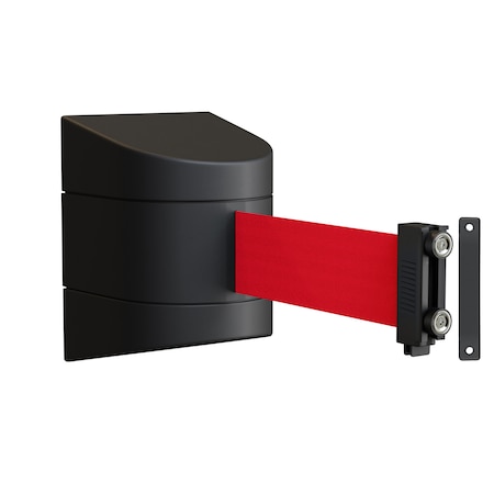 Montour Line Retractable Belt Barrier, Wall Mount, Black Magnetic 8.5 ft. Red Belt PWM200-BK-RD-M-M-85
